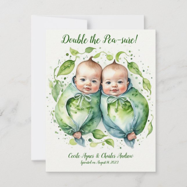 Double the Pea-sure Twin Birth Announcement (Front)
