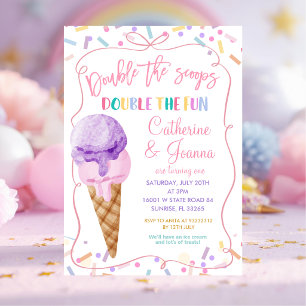 Double the scoops Double Fun Birthday Ice Cream Invitation