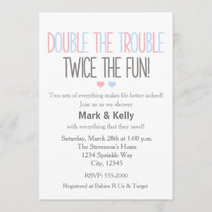 Double the trouble TWINS Baby Shower Invitation
