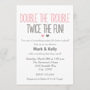 Double the trouble TWINS Baby Shower Invitation