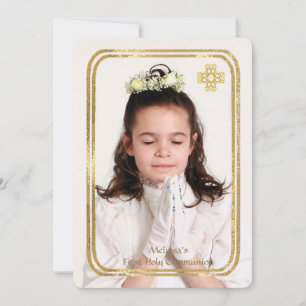 Double Thin Gold Frame Photo Religious Invites