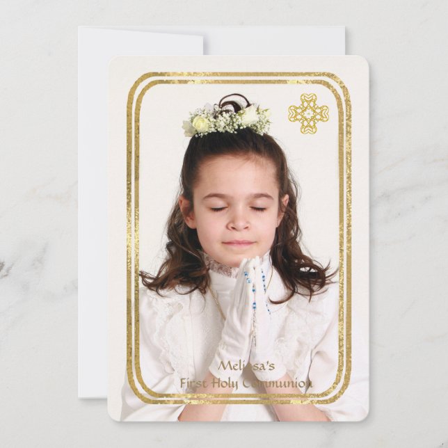 Double Thin Gold Frame Photo Religious Invites (Front)