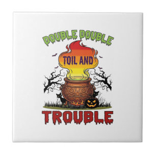 Double Toil Trouble Cauldron Halloween Black Cat P Ceramic Tile