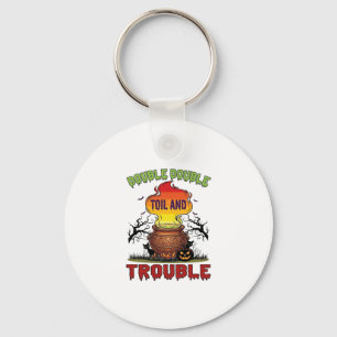 Double Toil Trouble Cauldron Halloween Black Cat P Key Ring