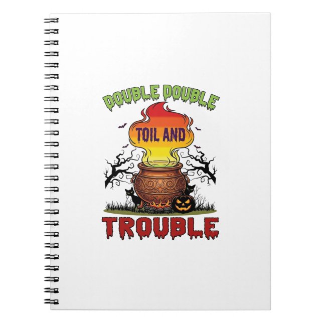 Double Toil Trouble Cauldron Halloween Black Cat P Notebook (Front)