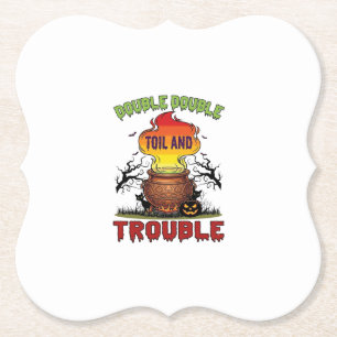 Double Toil Trouble Cauldron Halloween Black Cat P Paper Coaster