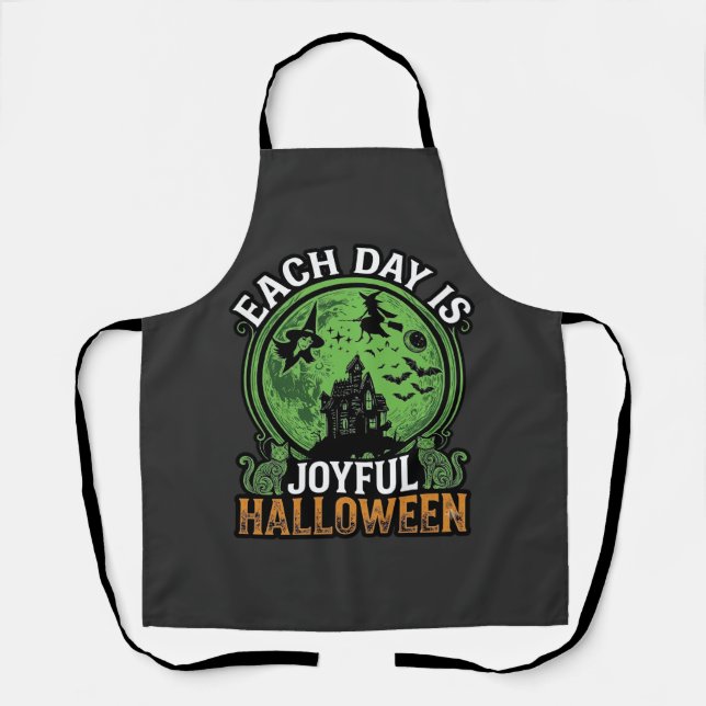 Double Toil Trouble Witch Pumpkin Halloween Cobweb Apron (Front)