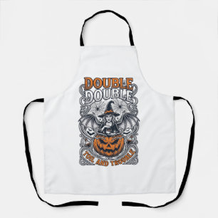 Double Toil Trouble Witch Pumpkin Halloween Cobweb Apron