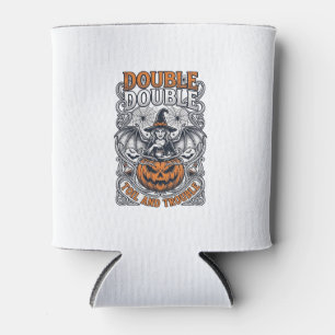 Double Toil Trouble Witch Pumpkin Halloween Cobweb Can Cooler