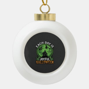 Double Toil Trouble Witch Pumpkin Halloween Cobweb Ceramic Ball Christmas Ornament
