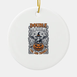 Double Toil Trouble Witch Pumpkin Halloween Cobweb Ceramic Ornament