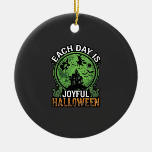 Double Toil Trouble Witch Pumpkin Halloween Cobweb Ceramic Ornament