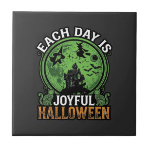 Double Toil Trouble Witch Pumpkin Halloween Cobweb Ceramic Tile