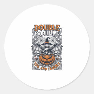 Double Toil Trouble Witch Pumpkin Halloween Cobweb Classic Round Sticker