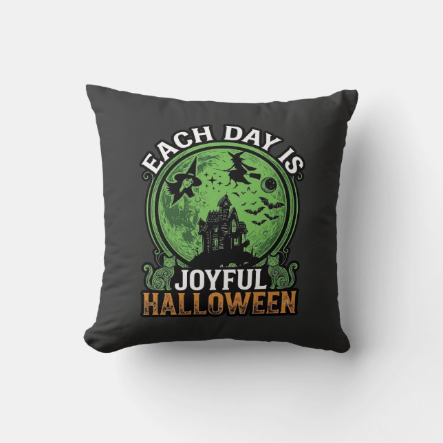 Double Toil Trouble Witch Pumpkin Halloween Cobweb Cushion (Front)