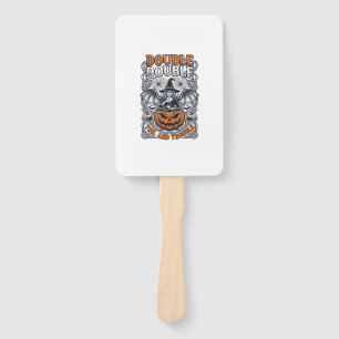 Double Toil Trouble Witch Pumpkin Halloween Cobweb Hand Fan