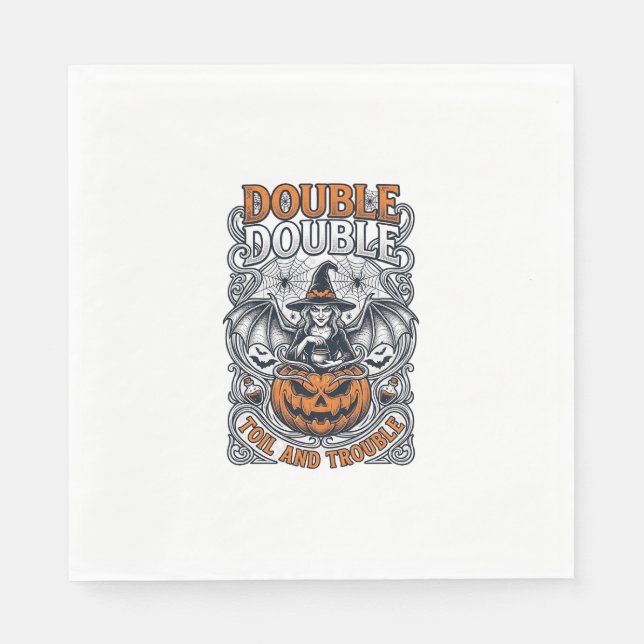 Double Toil Trouble Witch Pumpkin Halloween Cobweb Napkin (Front)