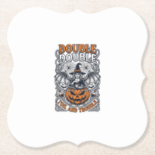 Double Toil Trouble Witch Pumpkin Halloween Cobweb Paper Coaster