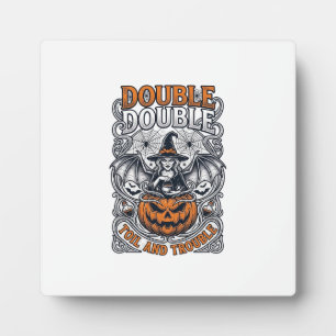 Double Toil Trouble Witch Pumpkin Halloween Cobweb Plaque