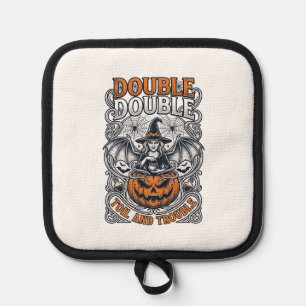 Double Toil Trouble Witch Pumpkin Halloween Cobweb Pot Holder