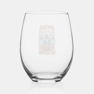Double Toil Trouble Witch Pumpkin Halloween Cobweb Stemless Wine Glass