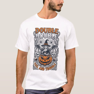 Double Toil Trouble Witch Pumpkin Halloween Cobweb T-Shirt