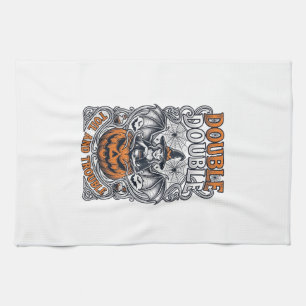 Double Toil Trouble Witch Pumpkin Halloween Cobweb Tea Towel