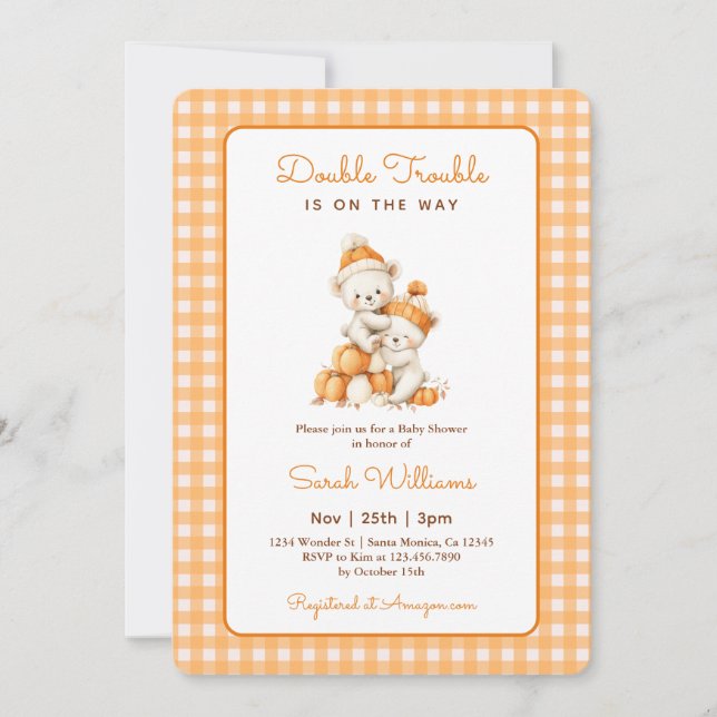 Double Trouble Baby Shower Invitation (Front)