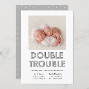 Double Trouble Grey Twins Baby Announcement