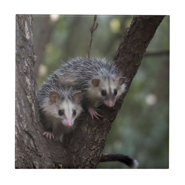 Double Trouble in the Canopy: Twin Possums Ceramic Tile (Front)