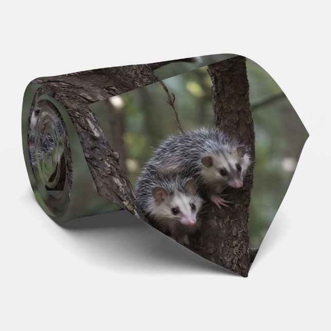 Double Trouble in the Canopy: Twin Possums Tie (Rolled)