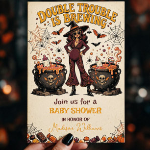 Double Trouble is Brewing Halloween Twins  Invitation