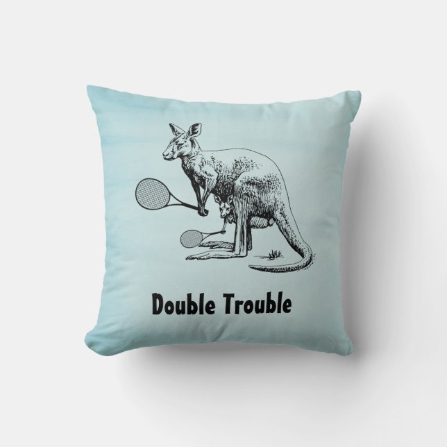 Double Trouble Kangaroo Tennis Player Cushion (Front)