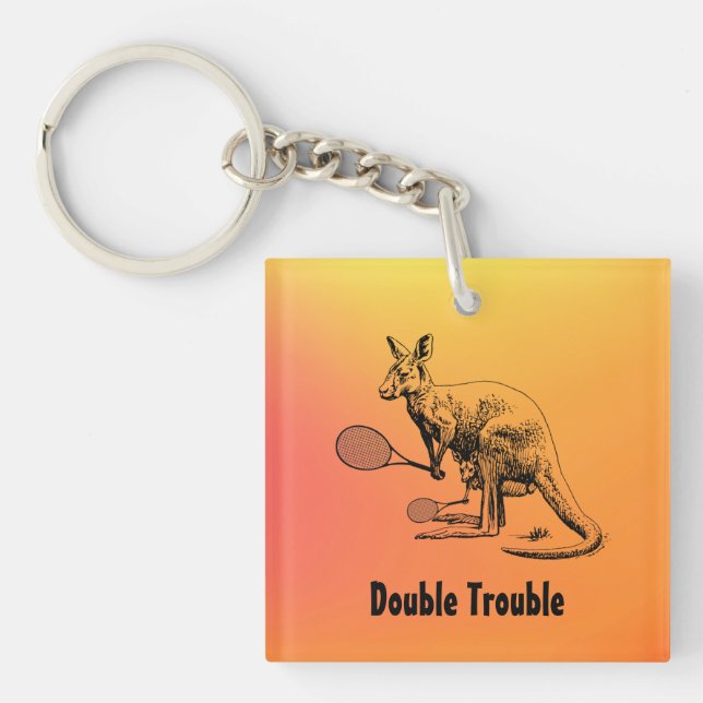 Double Trouble Kangaroo Tennis Player Key Ring (Front)