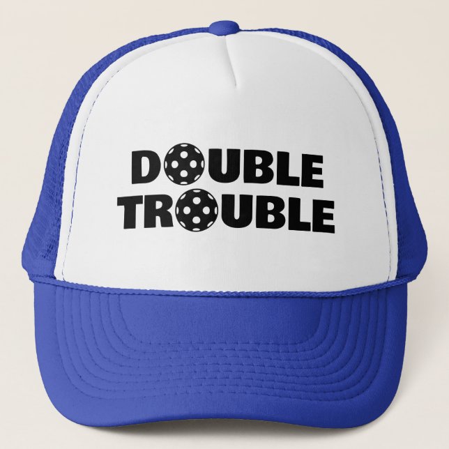 DOUBLE TROUBLE pickleball hats for doubles team (Front)