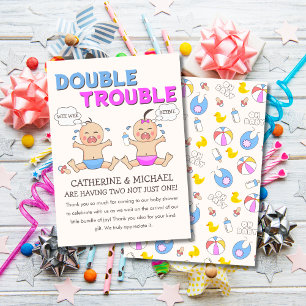Double Trouble Twin Boy & Girl Baby Shower Thank You Card