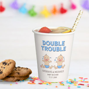 Double Trouble Twin Boys Baby Shower Paper Cups