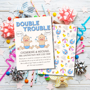 Double Trouble Twin Boys Baby Shower Thank You Card