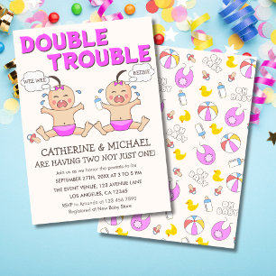 Double Trouble Twin Girls Baby Shower Invitation