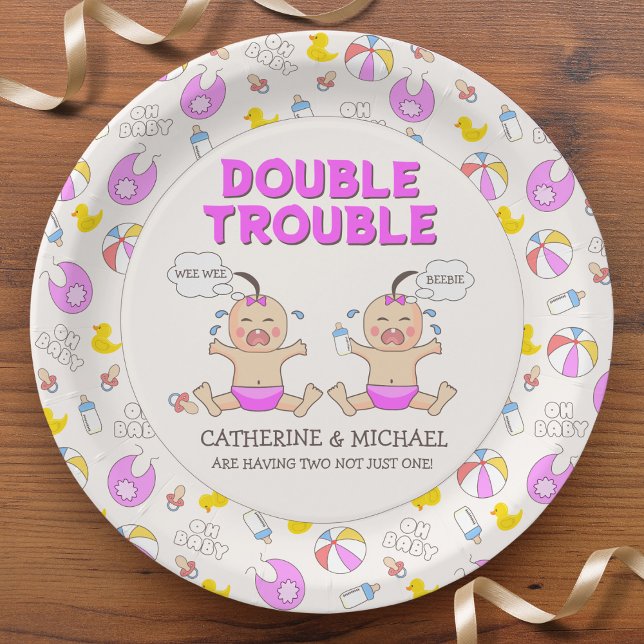 Double Trouble Twin Girls Baby Shower Paper Plate (Creator Uploaded)