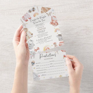 Double Trouble Twin Girls Predictions Baby Shower  All In One Invitation