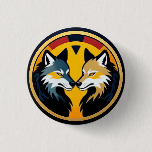 Double Wolf Emblem Logo With Golden Circle 3 Cm Round Badge