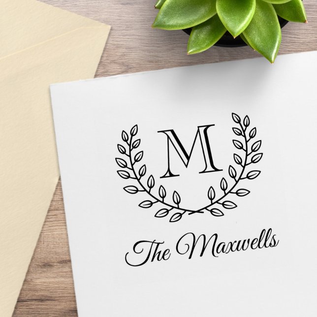 Double Wreath Monogram Initial Family Name Rubber Stamp (Creator Uploaded)