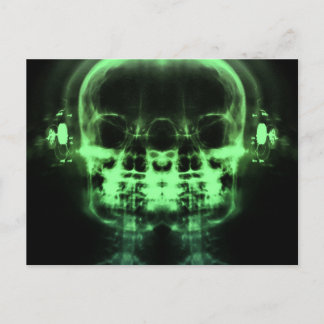 Double X-Ray Skulls with Headphones - Green Postcard