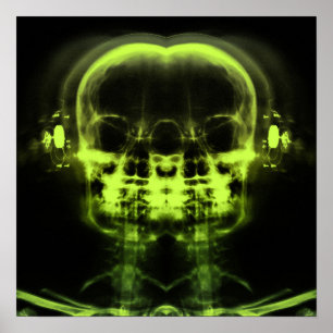 Double X-Ray Skulls with Headphones - Lime Green Poster