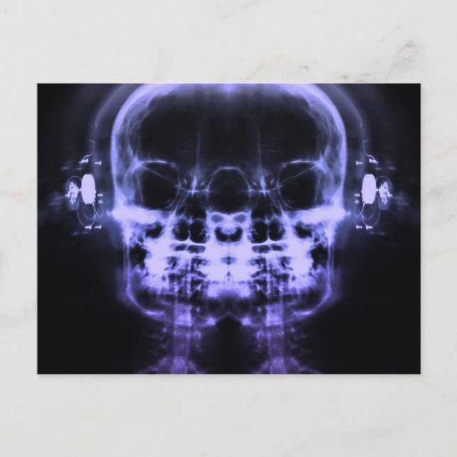 Double X-Ray Skulls with Headphones - Purple  Postcard (Front)