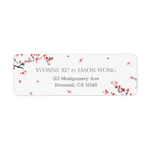Double Xi Chinese Red Elegant Return  Address Label