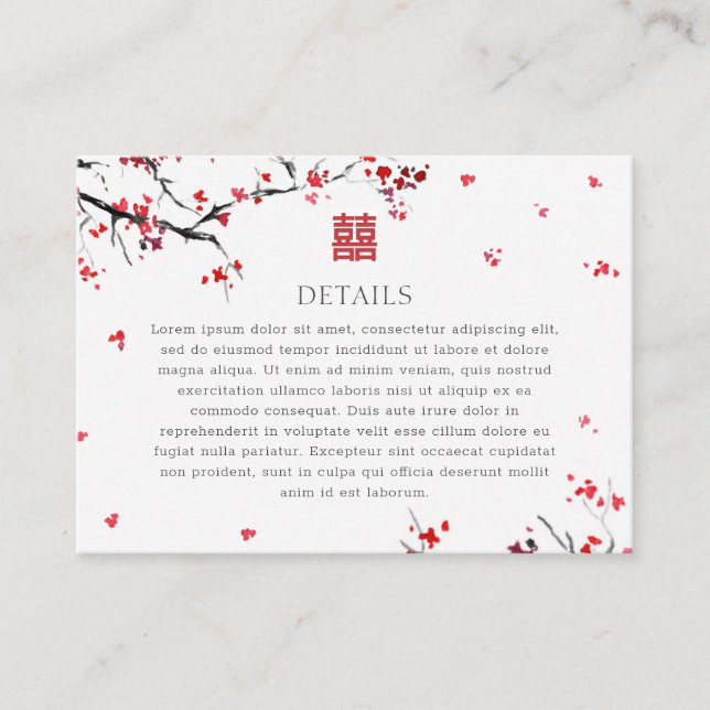 Double Xi Chinese Red Elegant Wedding Details Enclosure Card (Front)