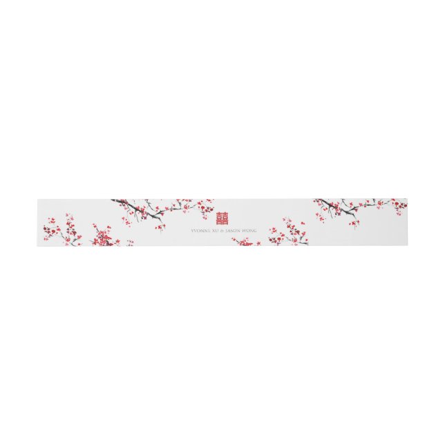 Double Xi Chinese Red Elegant Wedding Invitation Belly Band (Flat)