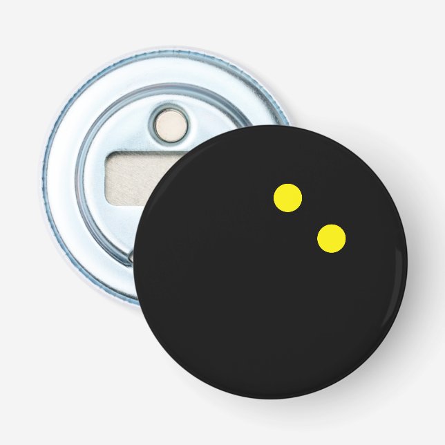 Double yellow dot squash ball funny fridge magnet bottle opener (Front)